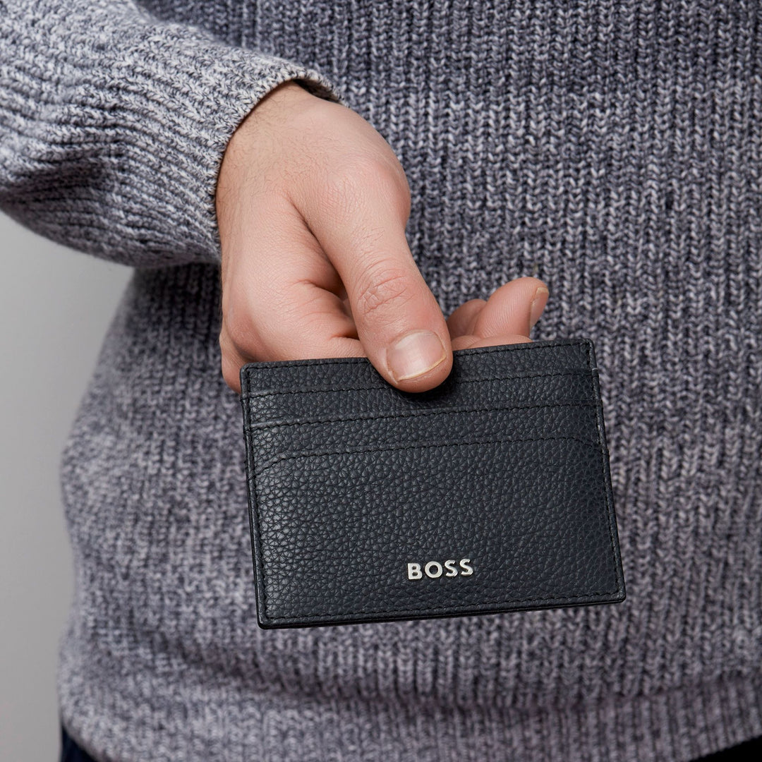 Hugo Boss Klassieke zwarte gegranuleerde kaarthouder HLC416A