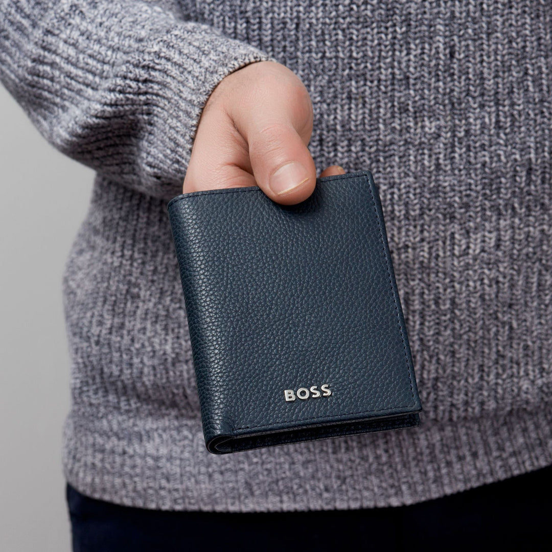 Hugo Boss Card Holder with Flap and Money Pocket Classic Grained Navy HLG416N