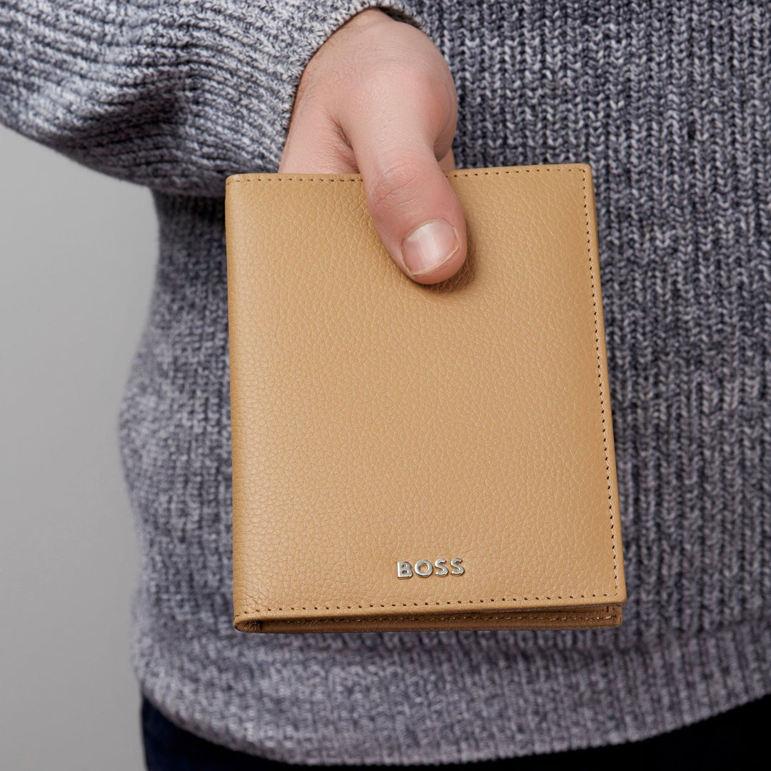 Hugo Boss Verticale portemonnee met klep Classic Granulated Camel HLO416X