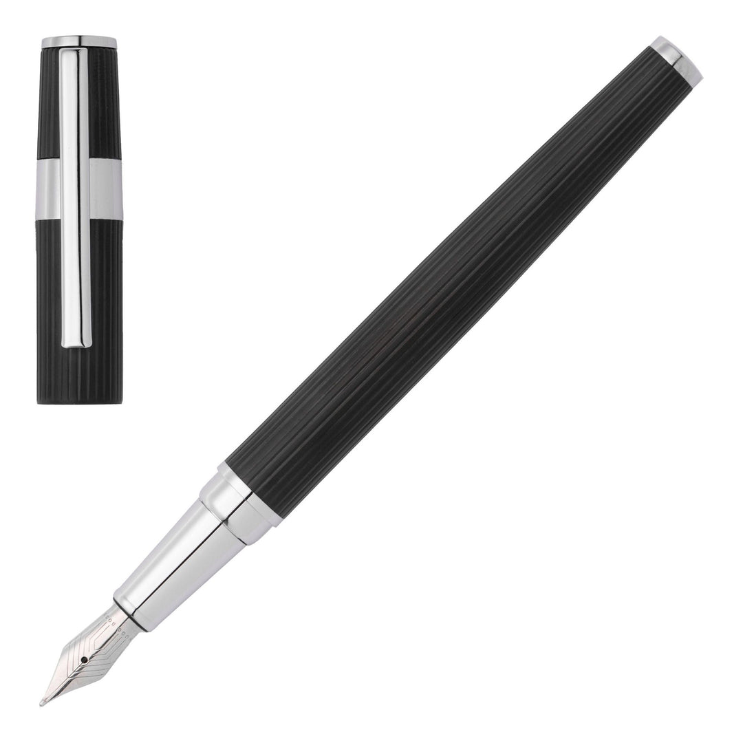 Hugo Boss Gear Pinstripe Füllfederhalter Schwarz / Chrom HSV2852A