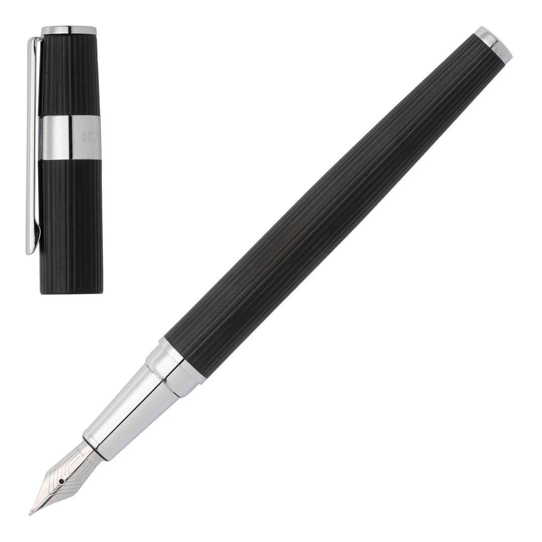 Hugo Boss Gear Pinstripe Füllfederhalter Schwarz / Chrom HSV2852A