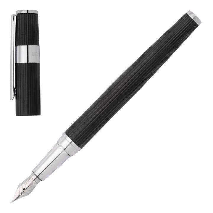 Hugo Boss Gear Pinstripe Füllfederhalter Schwarz / Chrom HSV2852A