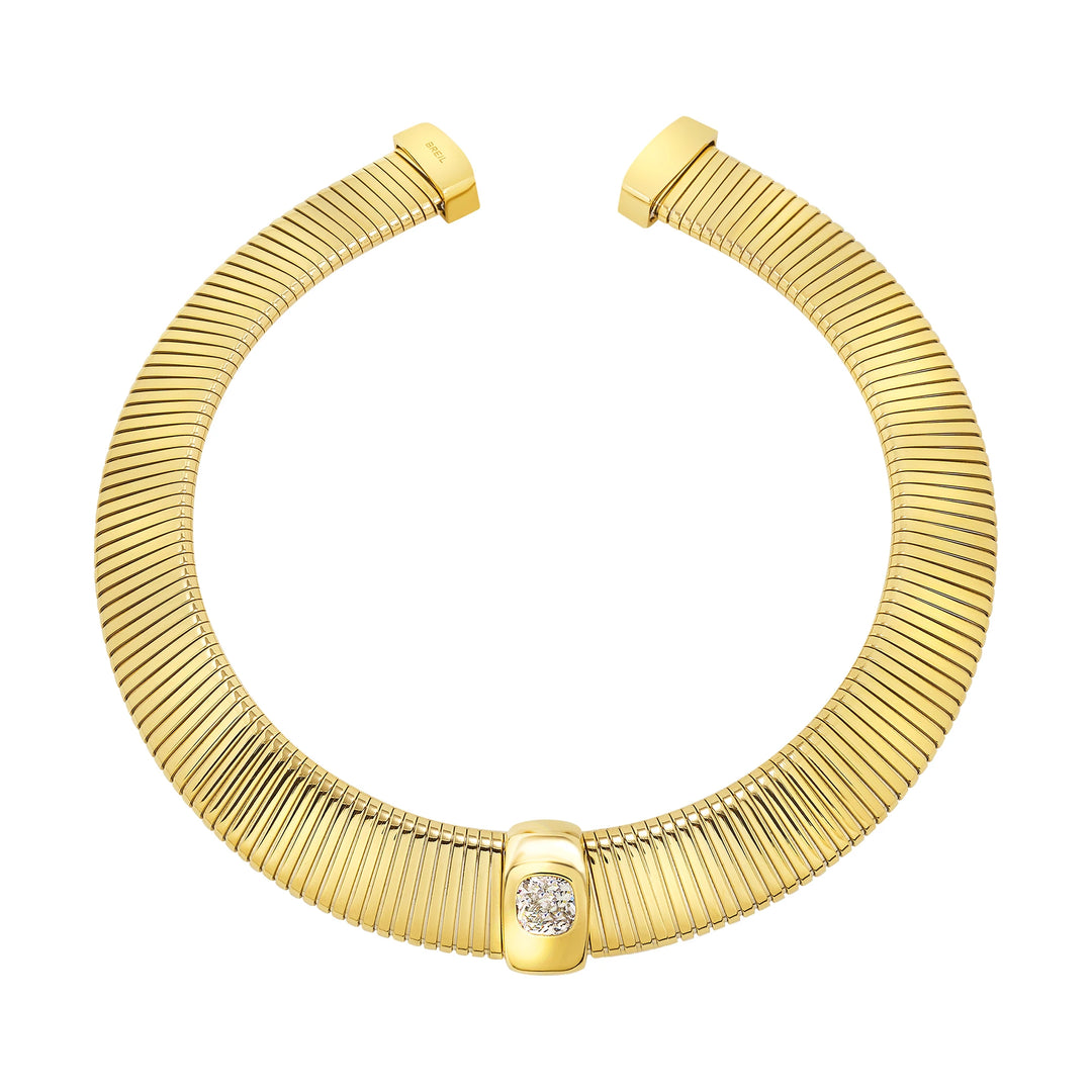 Breil Stylize choker ketting van staal, IP-goud afgewerkt met zirkonia TJ4049