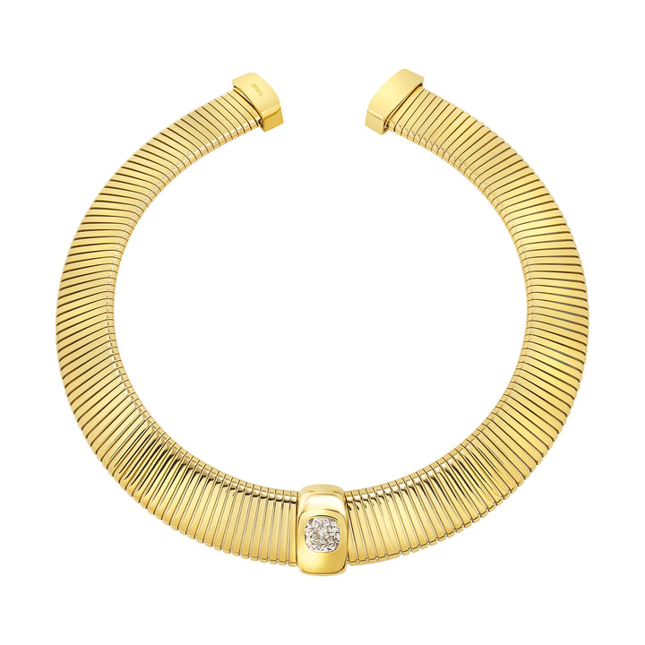 Breil Stylize choker ketting van staal, IP-goud afgewerkt met zirkonia TJ4049