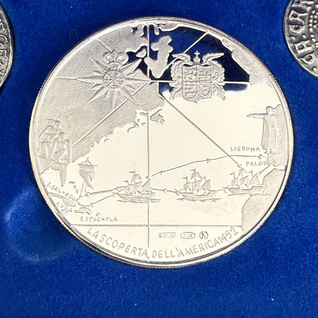 Zilveren muntset 5e eeuw van ontdekking van Amerika 1492-1992