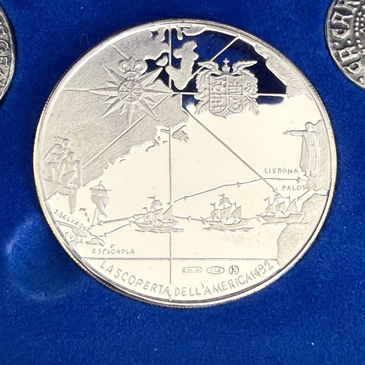 Zilveren muntset 5e eeuw van ontdekking van Amerika 1492-1992