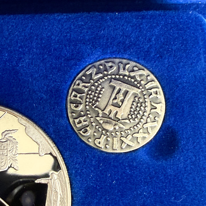 Zilveren muntset 5e eeuw van ontdekking van Amerika 1492-1992