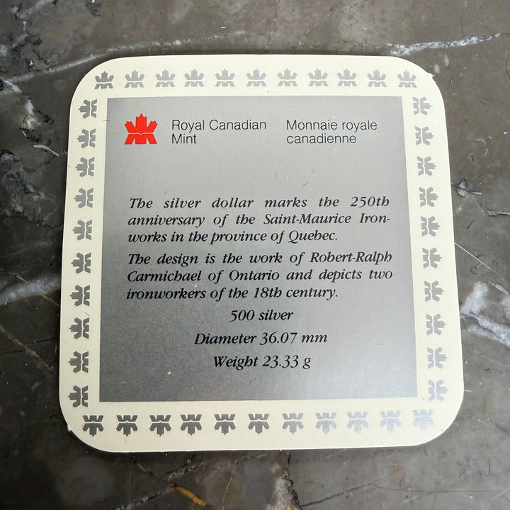 1 kanadischer Dollar 1988 Les Forges du Saint-Maurice Ironworks Silbermünze