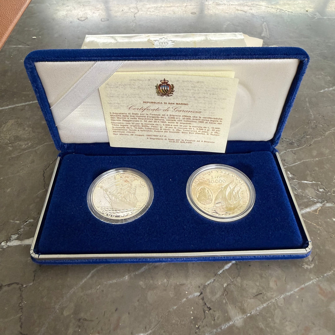 Zilveren munten 5000 10000 Lire Republiek San Marino Amerigo Vespucci 1995