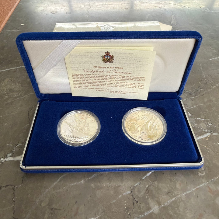 Zilveren munten 5000 10000 Lire Republiek San Marino Amerigo Vespucci 1995
