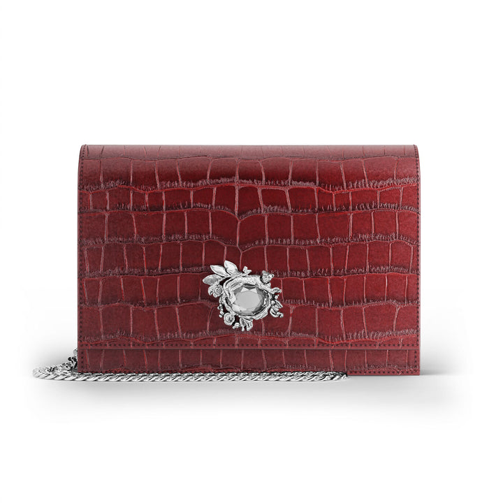 Giovanni Raspini jungle clutch croco bordeaux brons-wit leer L0034
