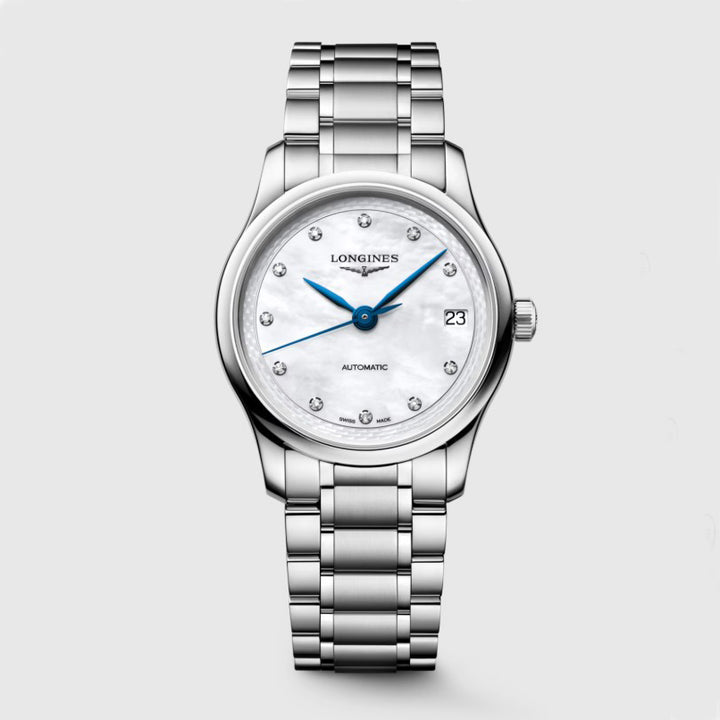 Longines Master Collection watch 34mm mother of pearl diamonds automatic steel L2.450.4.87.6