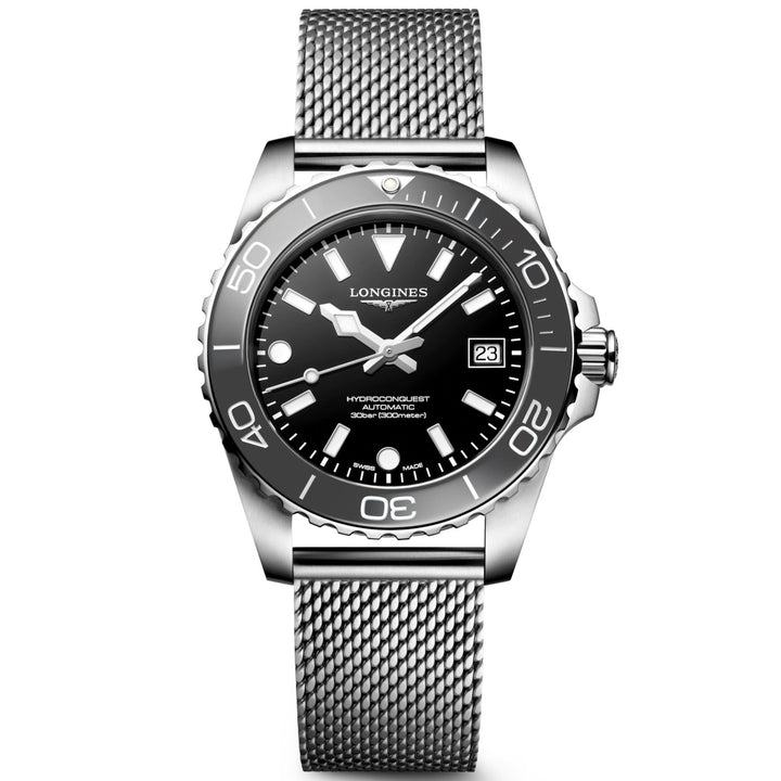 Longines Hydroconquest 42 mm schwarze Automatikuhr aus Stahl L3.788.4.70.6