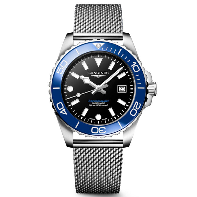 Longines Hydroconquest 42mm black automatic steel watch L3.788.4.90.6