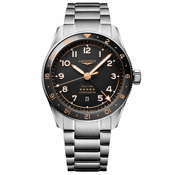 Longines watch Spirit Zulu Time 39mm black automatic steel L3.802.4.50.6