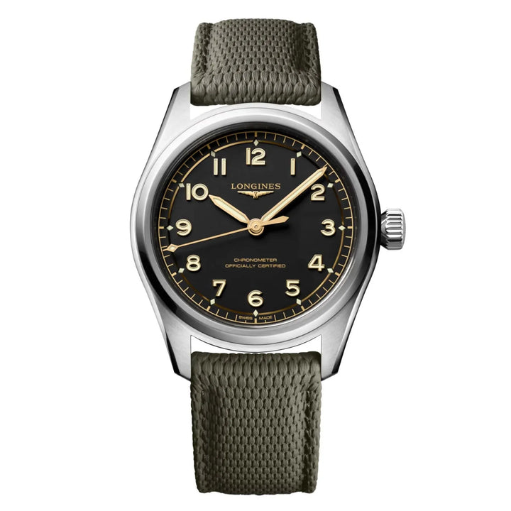 Longines Spirit Pilot 39 mm schwarze Automatikuhr aus Stahl L3.809.4.53.9