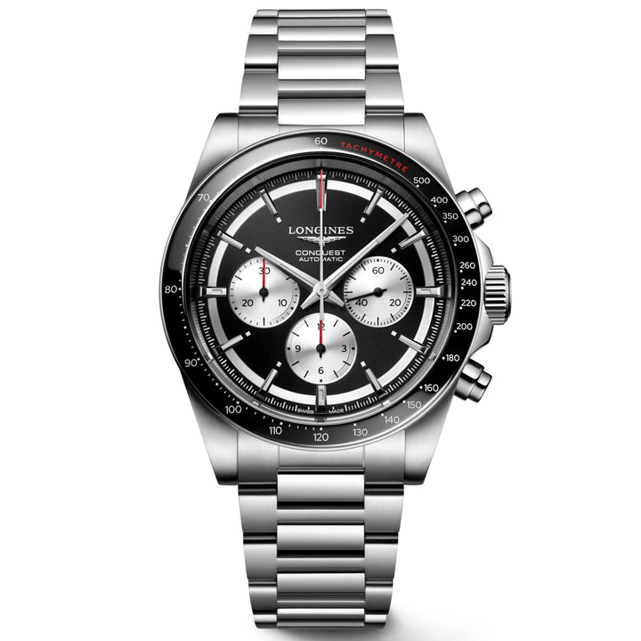 Longines Conquest Chronograph 42mm black automatic steel watch L3.835.4.52.6