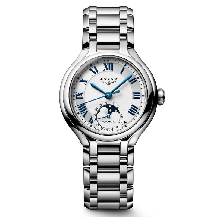 Longines Primaluna Moonphase watch 34mm silver automatic steel L8.126.4.71.6