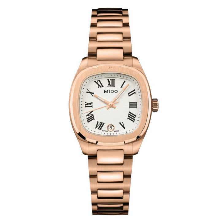 Mido-Uhr Multifort TV 28 mm Elfenbein Quarzstahl PVD Roségold M049.110.33.263.00