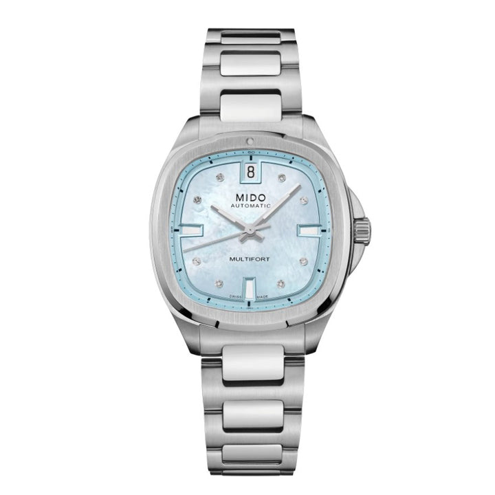 Mido horloge Multifort TV 35 34x35mm blauw parelmoer diamanten automatisch staal M049.307.11.136.00