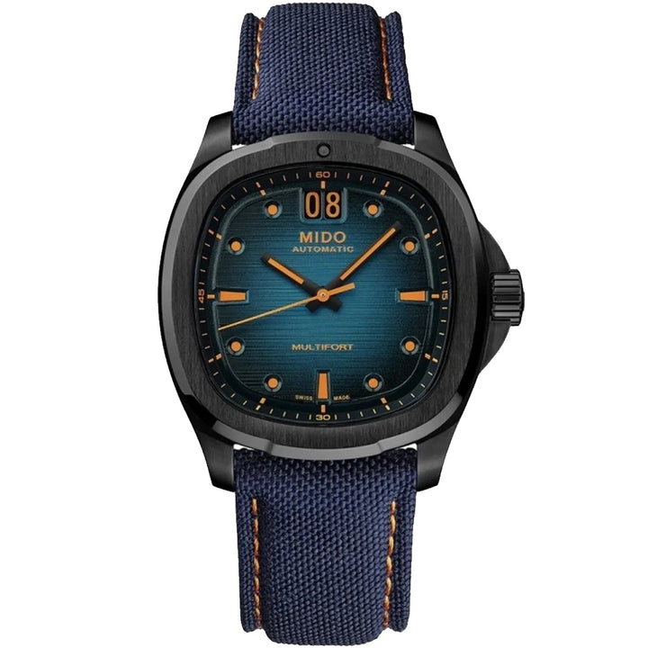 Mido watch Multifort TV Big Date 39x40mm blue automatic steel black PVD finish M049.526.37.041.00