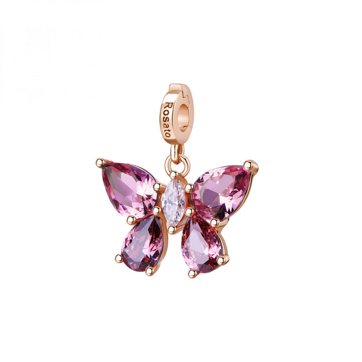 Rosato Rebirth Butterfly-Charm-Anhänger für Fondazione Veronesi, 925er Silber, PVD-Roségold-Finish, kubischer Zirkonia RZLE089