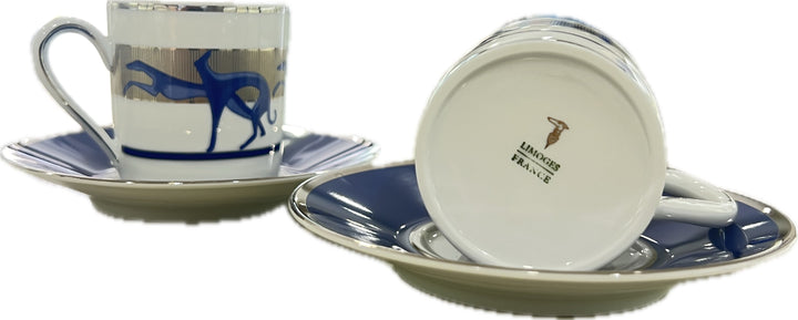 Trussardi-Set mit 2 Kaffeetassen mit Zuckerdose aus Limoges-Porzellan, Platin-Finish LEVRIERI_BLU