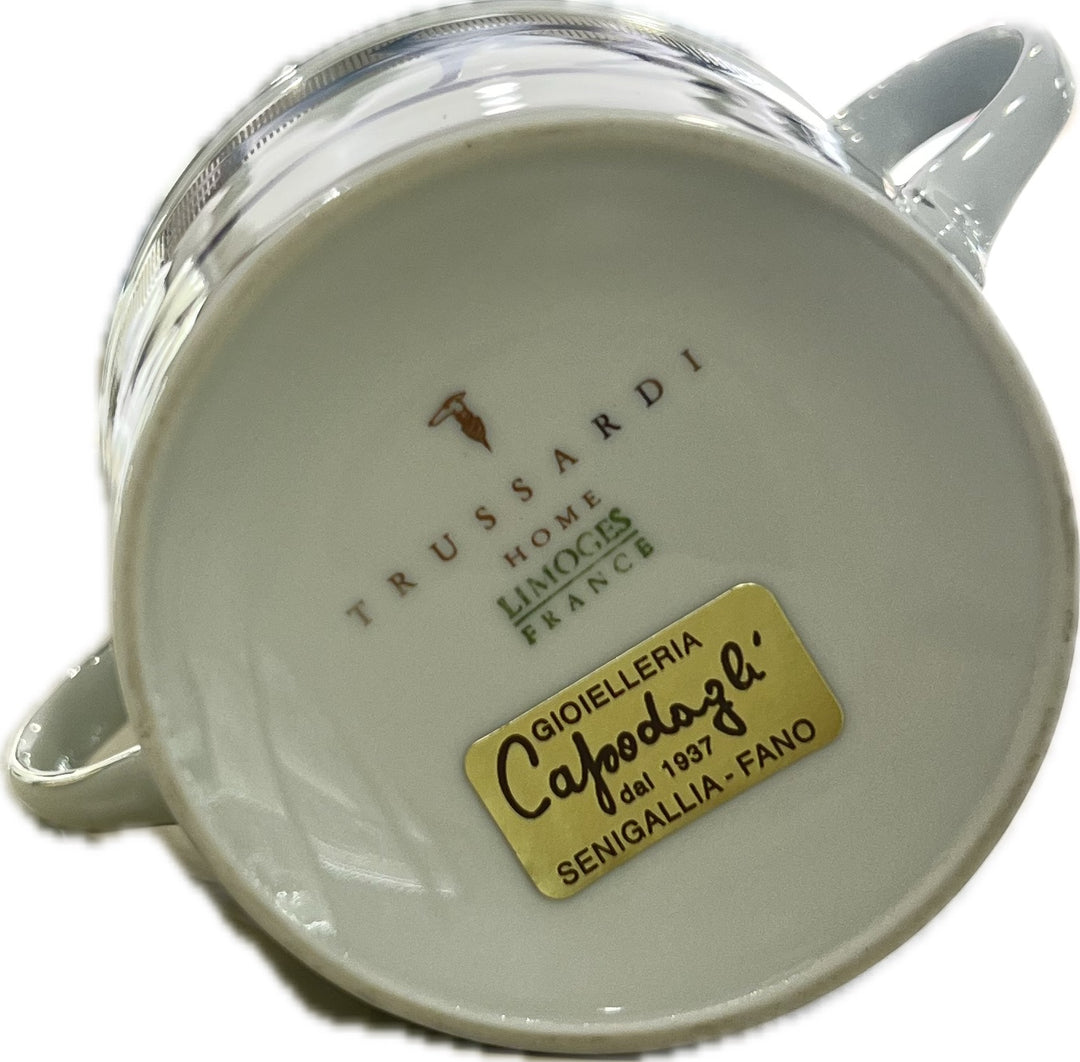 Trussardi-Set mit 2 Kaffeetassen mit Zuckerdose aus Limoges-Porzellan, Platin-Finish LEVRIERI_BLU