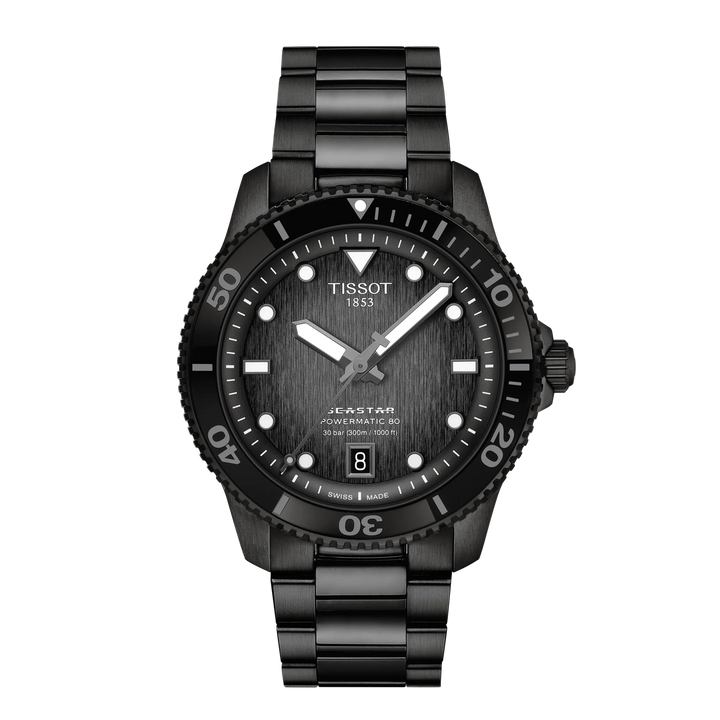 Tissot Watch Seastar 1000 PowerMitic 80 40mm Zwart automatische stalen afwerking PVD Black T120.807.33.051.00