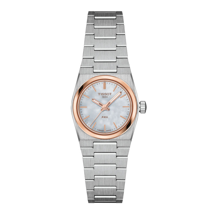 Tissot horloge PRX 25 mm parelmoer kwartsstaal PVD-afwerking roségoud T137.010.21.111.00