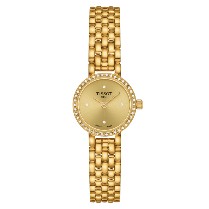 Tissot Watch Mooie ronde 19,5 mm Champagne Diamond Quartz Steel Finish PVD Gold Gold T140.009.63.026.00