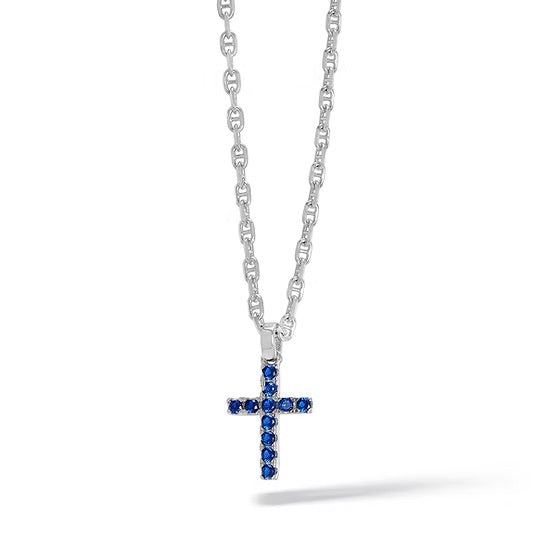 Comete Tennis Cross Halskette 925 Silber blaue Zirkone UGL 730