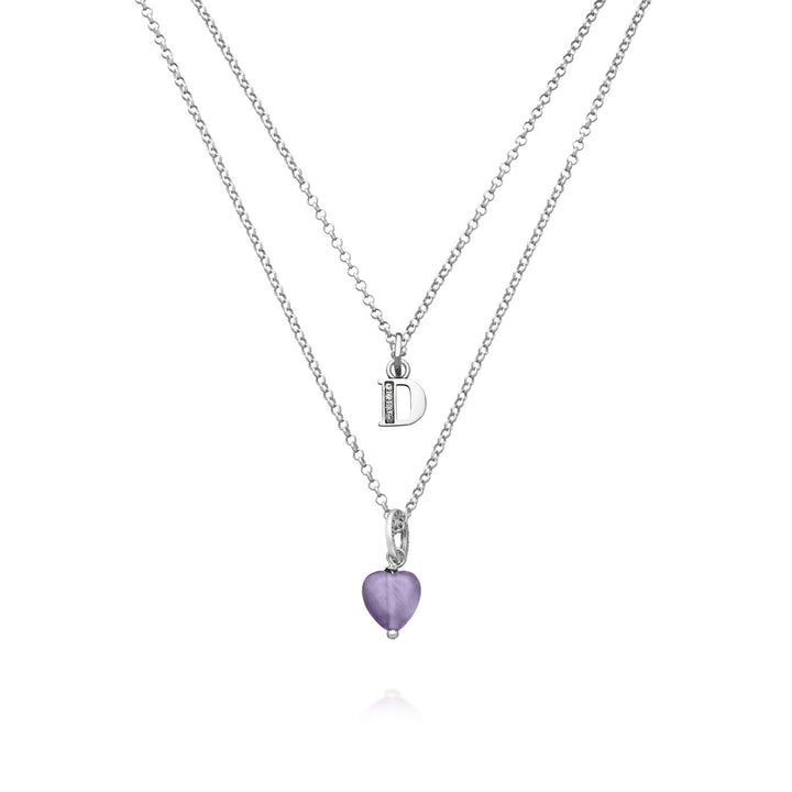 Giovanni Raspini Halskette, kostbares Geschenk, Buchstabe d. Halskette aus 925er Silber, Amethyst und Zirkonen X01491