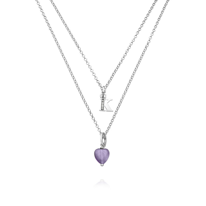 Giovanni Raspini Halskette, kostbares Geschenk, Buchstabe K Halskette aus 925er Silber, Amethyst und Zirkonen X01484