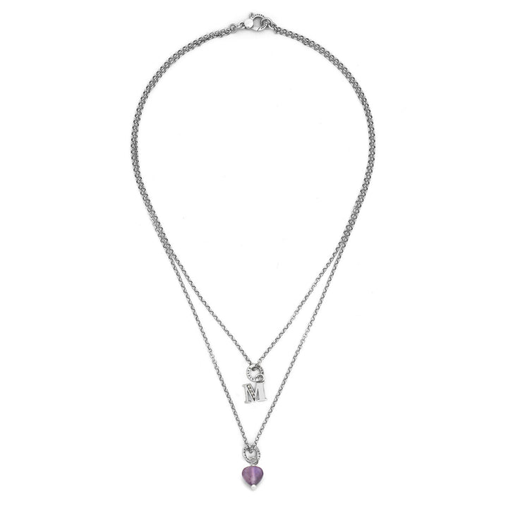 Giovanni Raspini necklace precious gift letter m Necklace in 925 silver, amethyst and zircons X01482