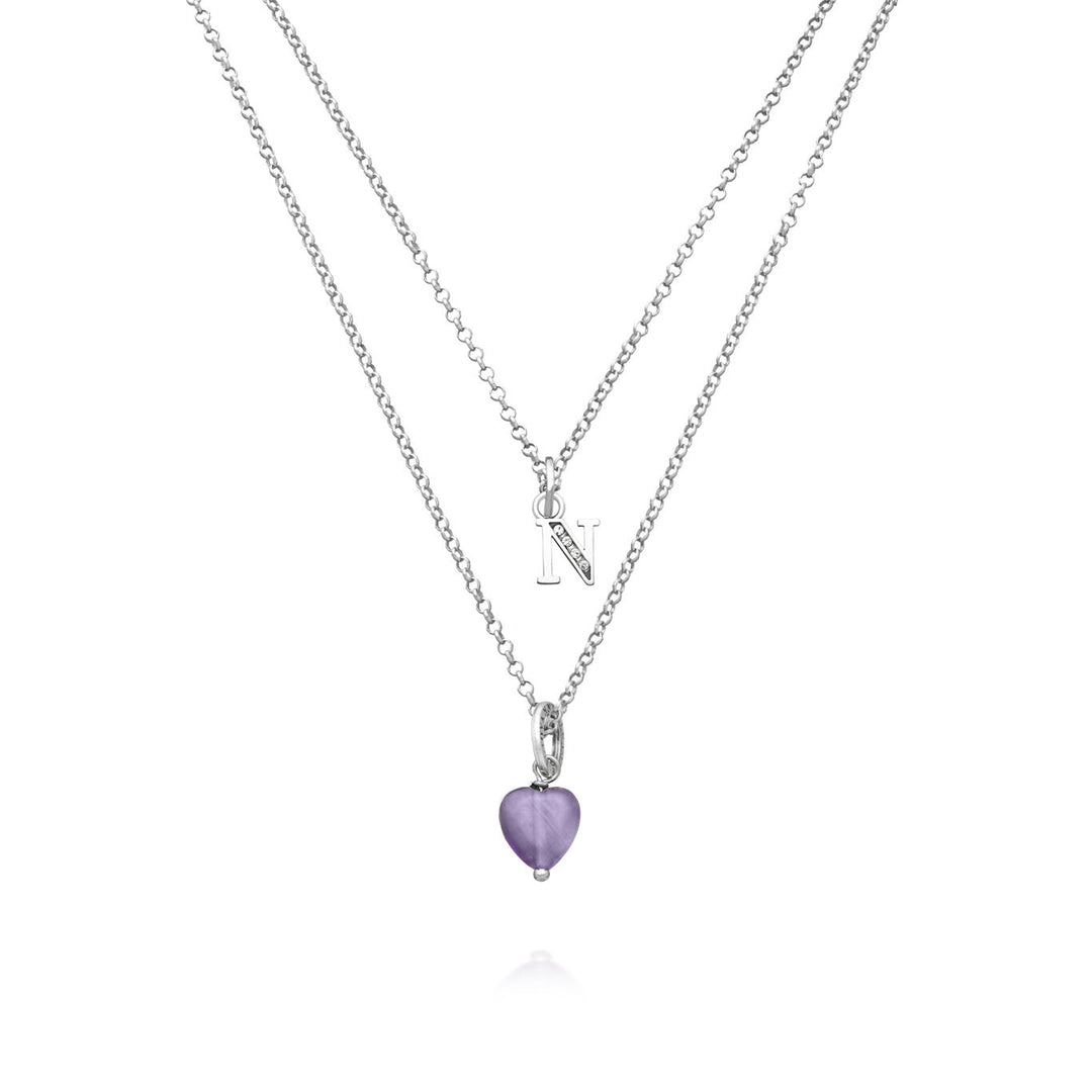 Giovanni Raspini Halskette kostbares Geschenk Buchstabe N Halskette aus 925er Silber, Amethyst und Zirkonen X01481