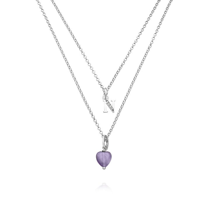 Giovanni Raspini Halskette kostbares Geschenk Buchstabe N Halskette aus 925er Silber, Amethyst und Zirkonen X01481