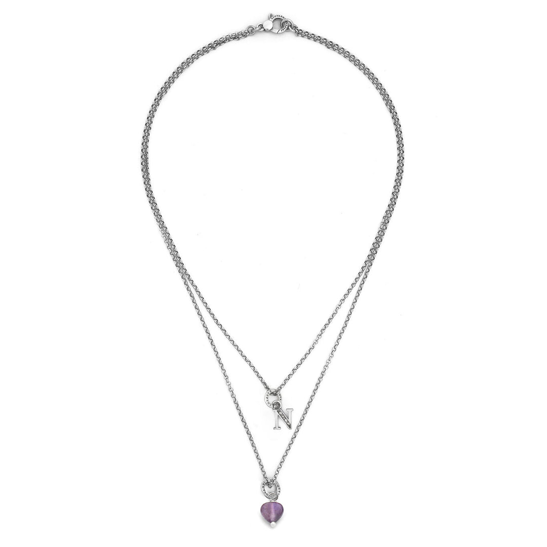 Giovanni Raspini Halskette kostbares Geschenk Buchstabe N Halskette aus 925er Silber, Amethyst und Zirkonen X01481