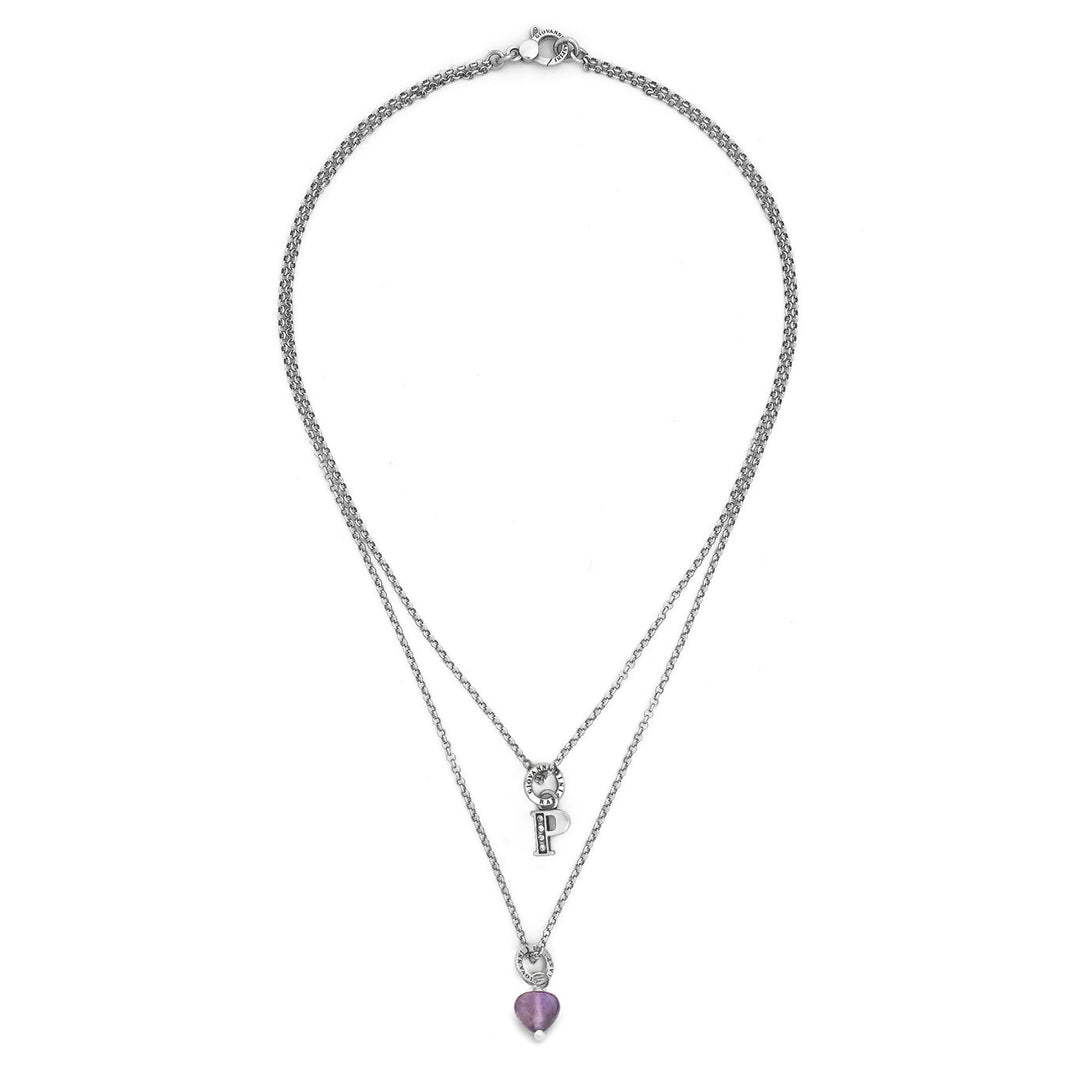 Giovanni Raspini Halskette kostbares Geschenk Buchstabe P Halskette aus 925er Silber, Amethyst und Zirkonen X01479