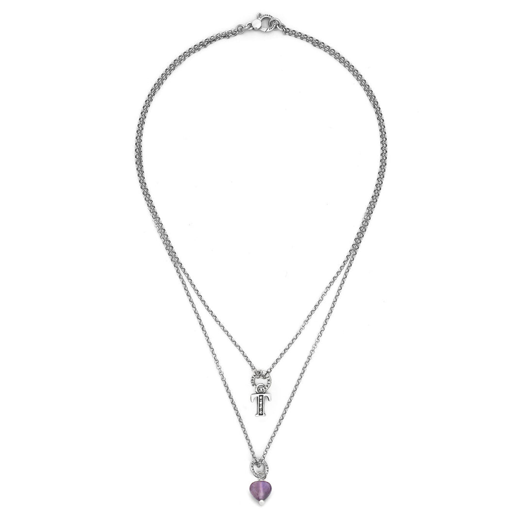 Giovanni Raspini Halskette kostbares Geschenk Buchstabe T Halskette aus 925er Silber, Amethyst und Zirkonen X01475