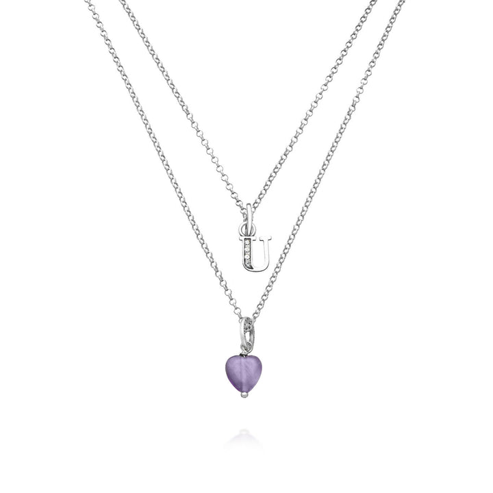 Giovanni Raspini Halskette kostbares Geschenk Buchstabe u Halskette aus 925er Silber, Amethyst und Zirkonen X01474