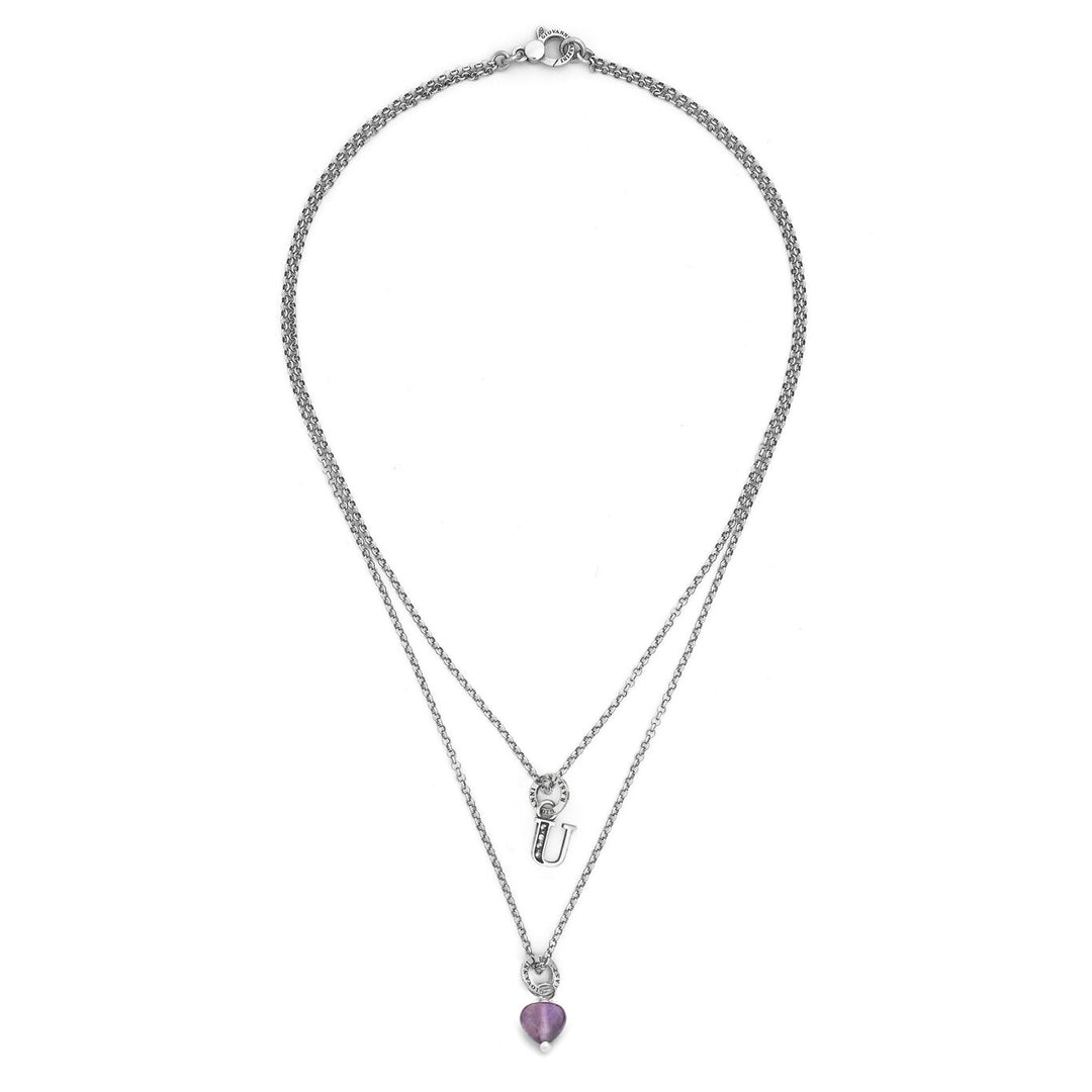 Giovanni Raspini Halskette kostbares Geschenk Buchstabe u Halskette aus 925er Silber, Amethyst und Zirkonen X01474