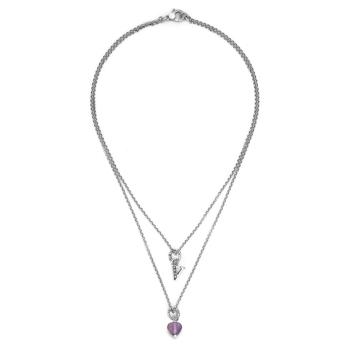 Giovanni Raspini necklace precious gift letter v Necklace in 925 silver, amethyst and zircons X01473