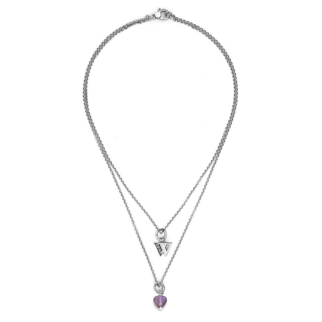 Giovanni Raspini necklace precious gift letter w Necklace in 925 silver, amethyst and zircons X01472