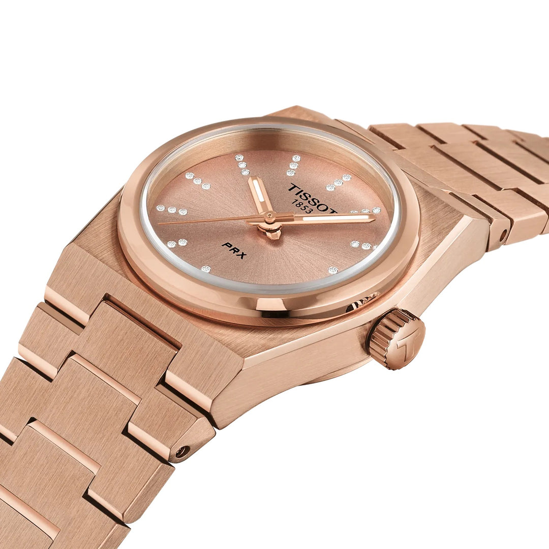 Tissot horloge PRX 25 mm roségoud diamanten kwartsstaal PVD roségouden afwerking T137.010.33.506.00
