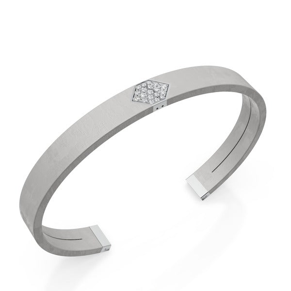 World Diamond Group gray titanium bangle, platinum insert, paved with diamonds GBR040PTDIGR
