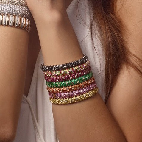 Zydo koepelvormige elastische armband met witte en zwarte diamanten witgoud 60367