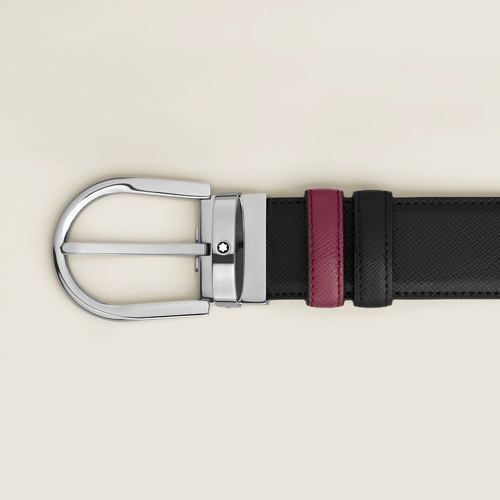 Montblanc reversible belt 35 mm black/cassis leather with horseshoe buckle 199638
