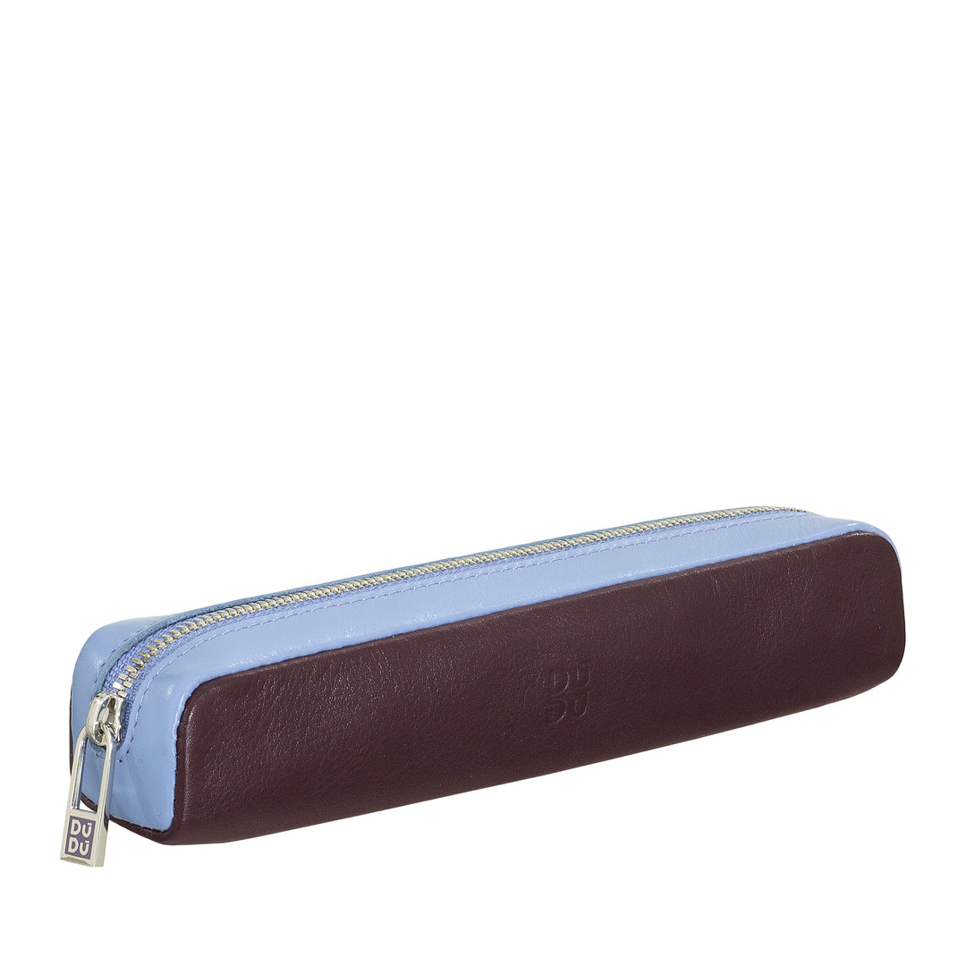 DUDU Genuine Leather Pencil Case with Zip, Pen Holder, Small 18x3cm, Compact and Colorful
