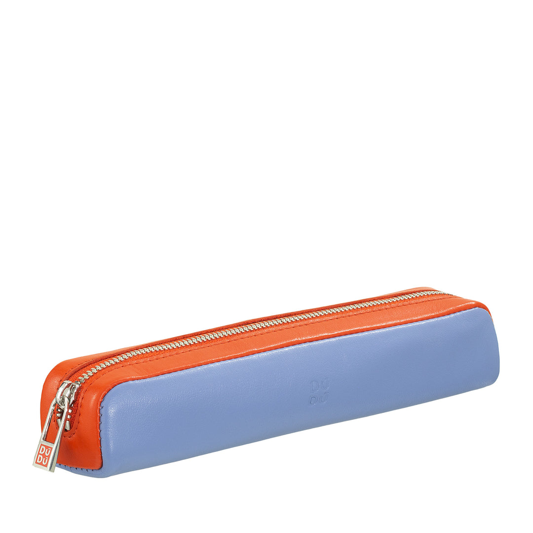 DUDU Etui van echt leer met ritssluiting, pennenhouder, klein 18x3cm, compact en kleurrijk